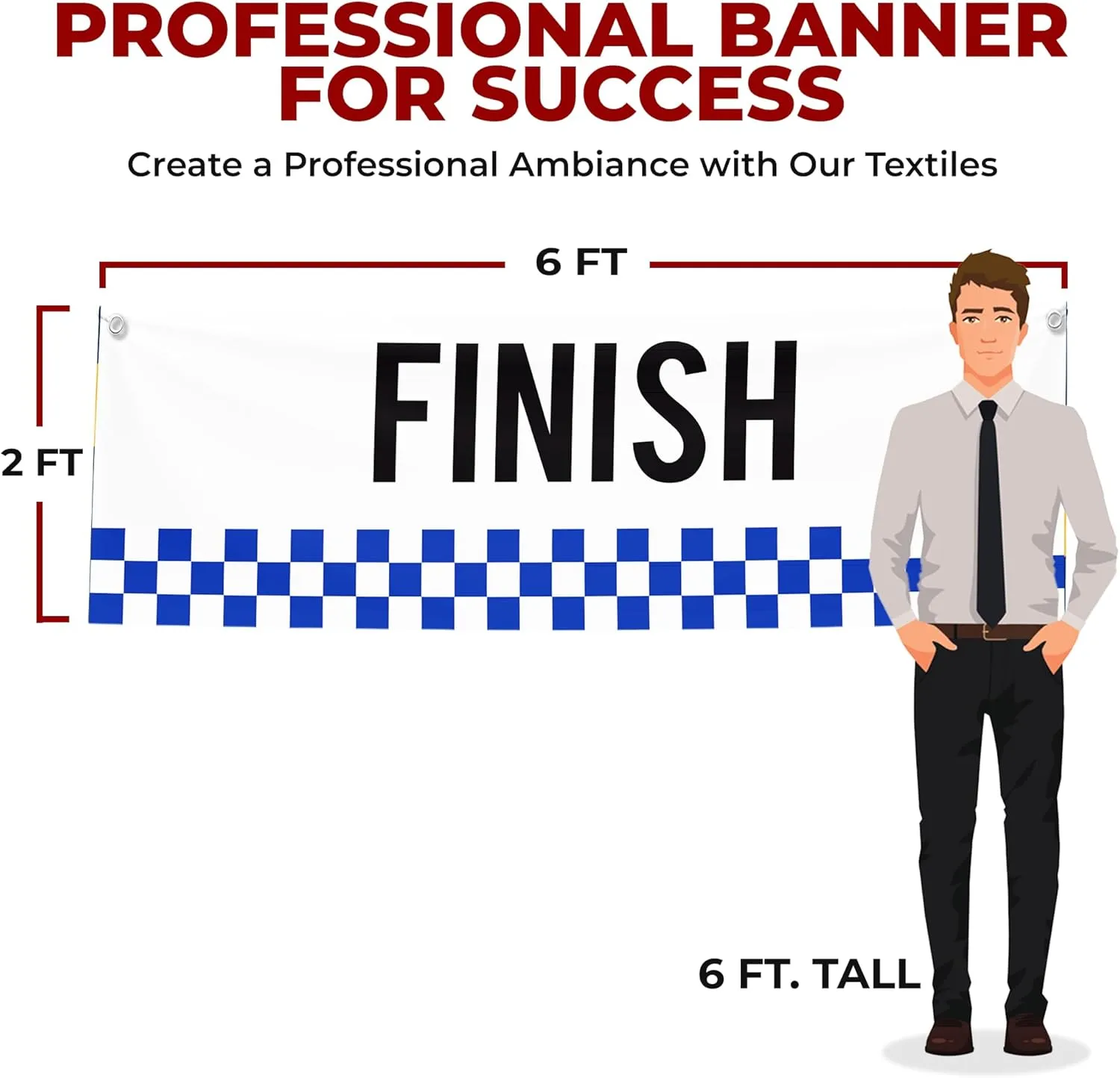 Finish Line Large Banners and Signs for Outdoor by Mavis Printing-Polyester Banner with 4 Holes for Easy Hang Indoor & Outdoor| 6x2 Feet UV & Water Resistant HD Banner| Made in USA