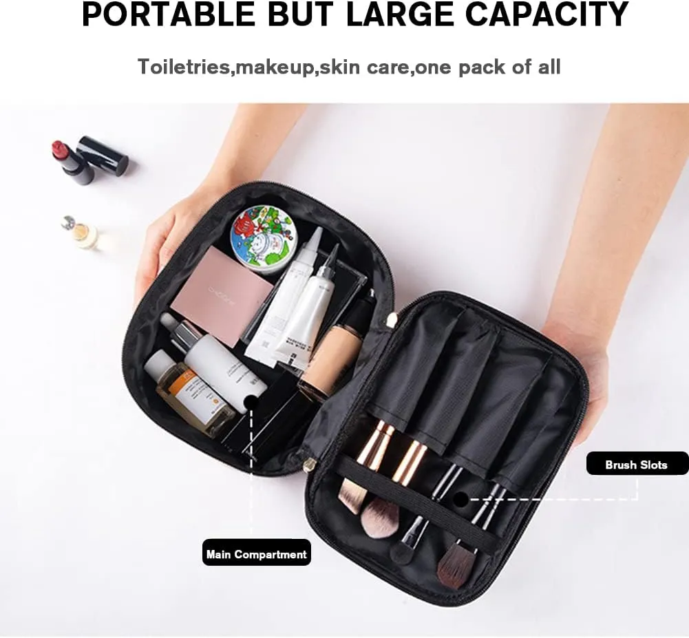 FITINI 3 Pieces Makeup Bags Double Layer Travel Large Cosmetic Cases Organizer Toiletry Bags Waterproof Small Zipper Pouch for Women Makeup Brush Storage Bag,Black Marble