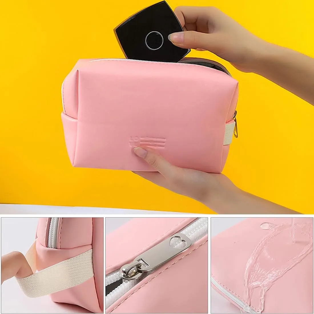 FITINI 3 Pieces Makeup Bags Double Layer Travel Large Cosmetic Cases Organizer Toiletry Bags Waterproof Small Zipper Pouch for Women Makeup Brush Storage Bag,Light Pink