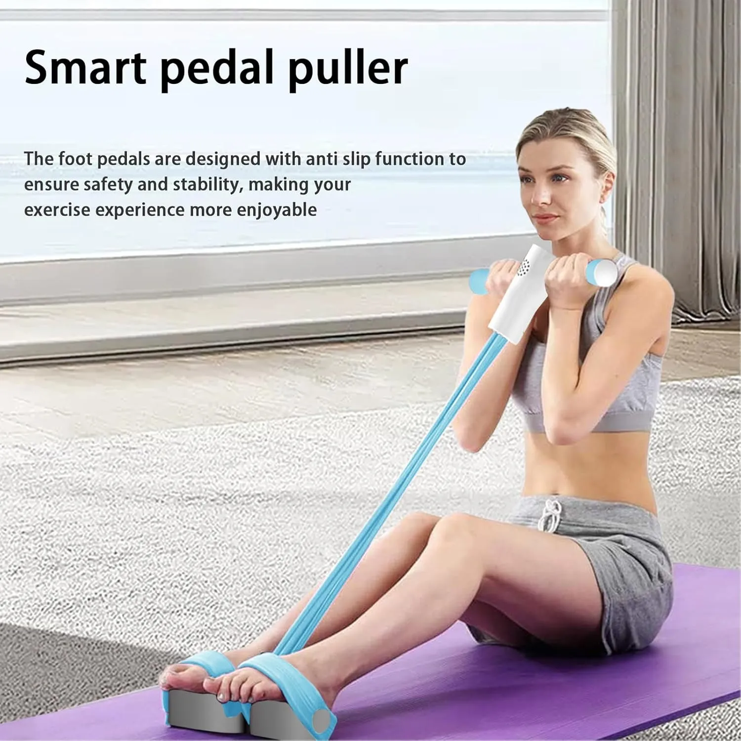 Fitness Pedal Puller – Workout Resistance Band, Yoga Stretch Strap | Multifunction Training Equipment Rope, Adjustable Sit Up Assistant Trainer Exercise Tool for Adults Teenagers Pilates Home Gym