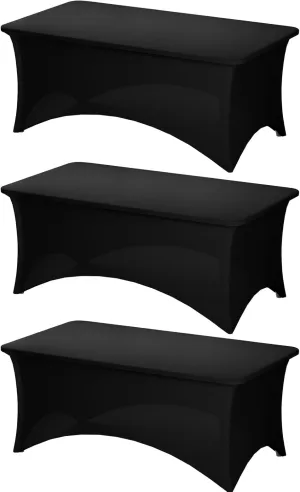 Fixwal 3 Pack Black Table Cloth for 6 Foot Rectangle Tables, Rectangular Tablecloths Stretch Spandex Fitted Table Covers 6 ft for Parties, Trade Shows, Banquet, Weddings, Buffet