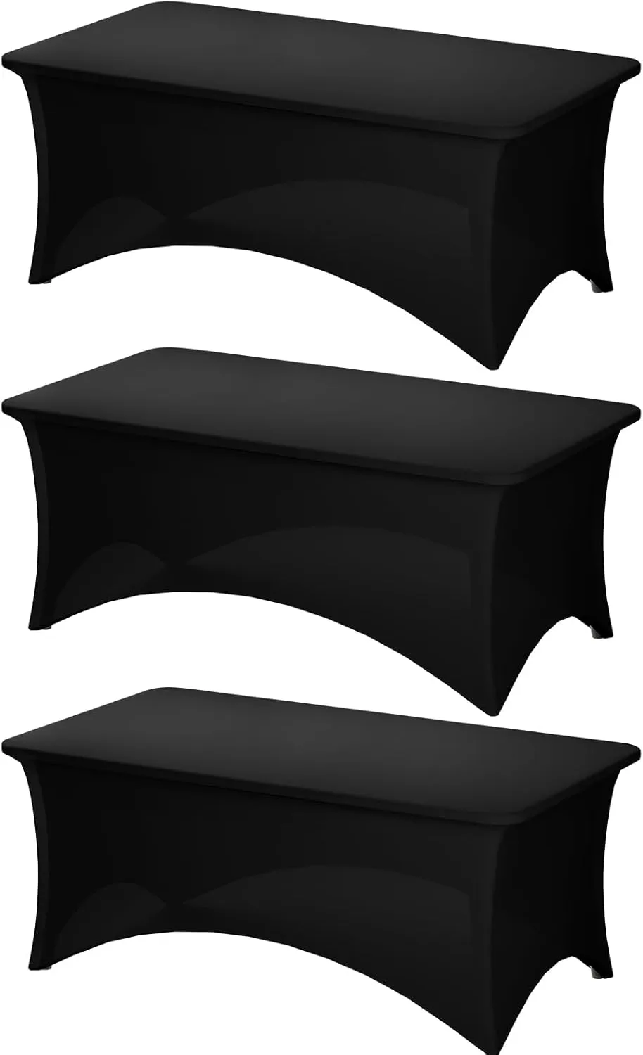 Fixwal 3 Pack Black Table Cloth for 6 Foot Rectangle Tables, Rectangular Tablecloths Stretch Spandex Fitted Table Covers 6 ft for Parties, Trade Shows, Banquet, Weddings, Buffet