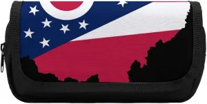 Flag Map of Ohio Funny Pencil Case Bag Double Pen Pouch Travel Makeup Cosmetic Organizer for Men Women