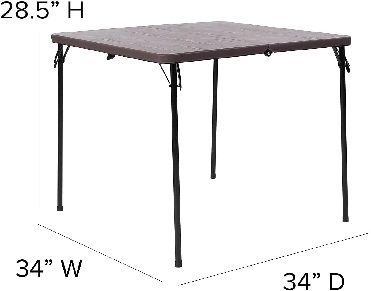 Flash Furniture Dunham 2.83-Foot Square Bi-Fold Brown Wood Grain Plastic Folding Table with Carrying Handle