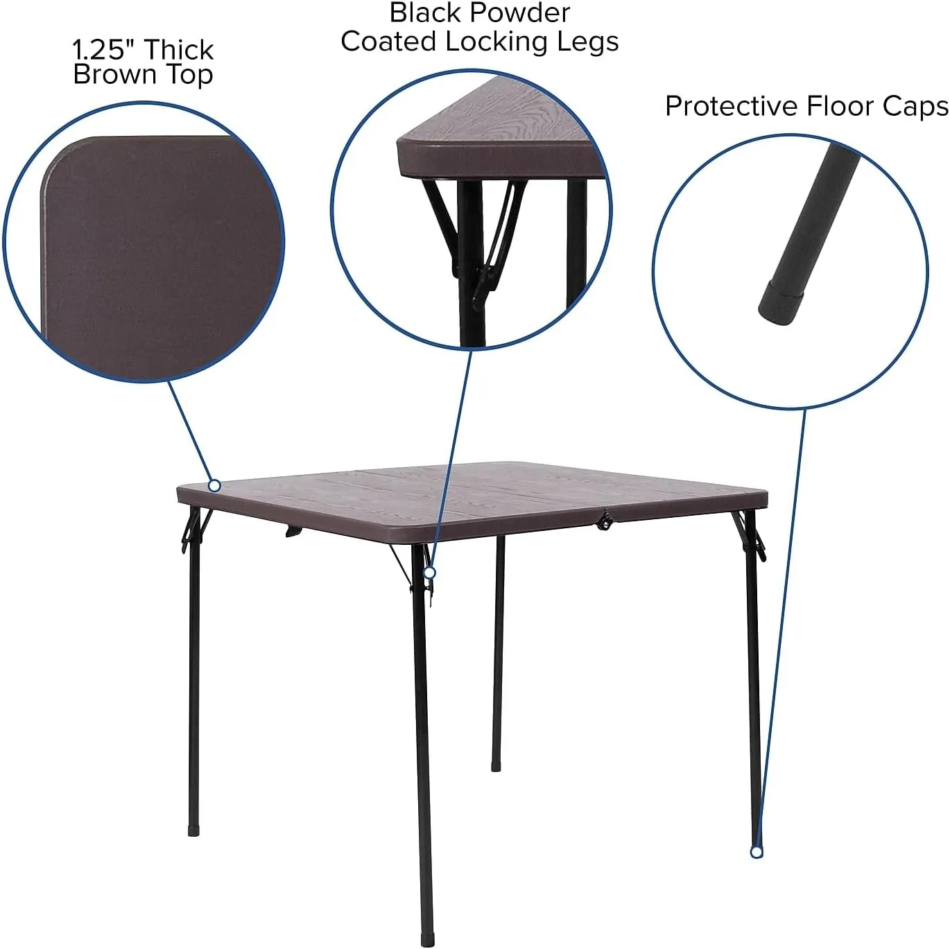 Flash Furniture Dunham 2.83-Foot Square Bi-Fold Brown Wood Grain Plastic Folding Table with Carrying Handle