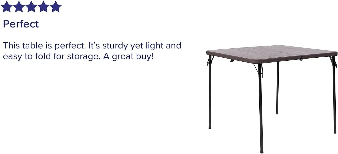 Flash Furniture Dunham 2.83-Foot Square Bi-Fold Brown Wood Grain Plastic Folding Table with Carrying Handle
