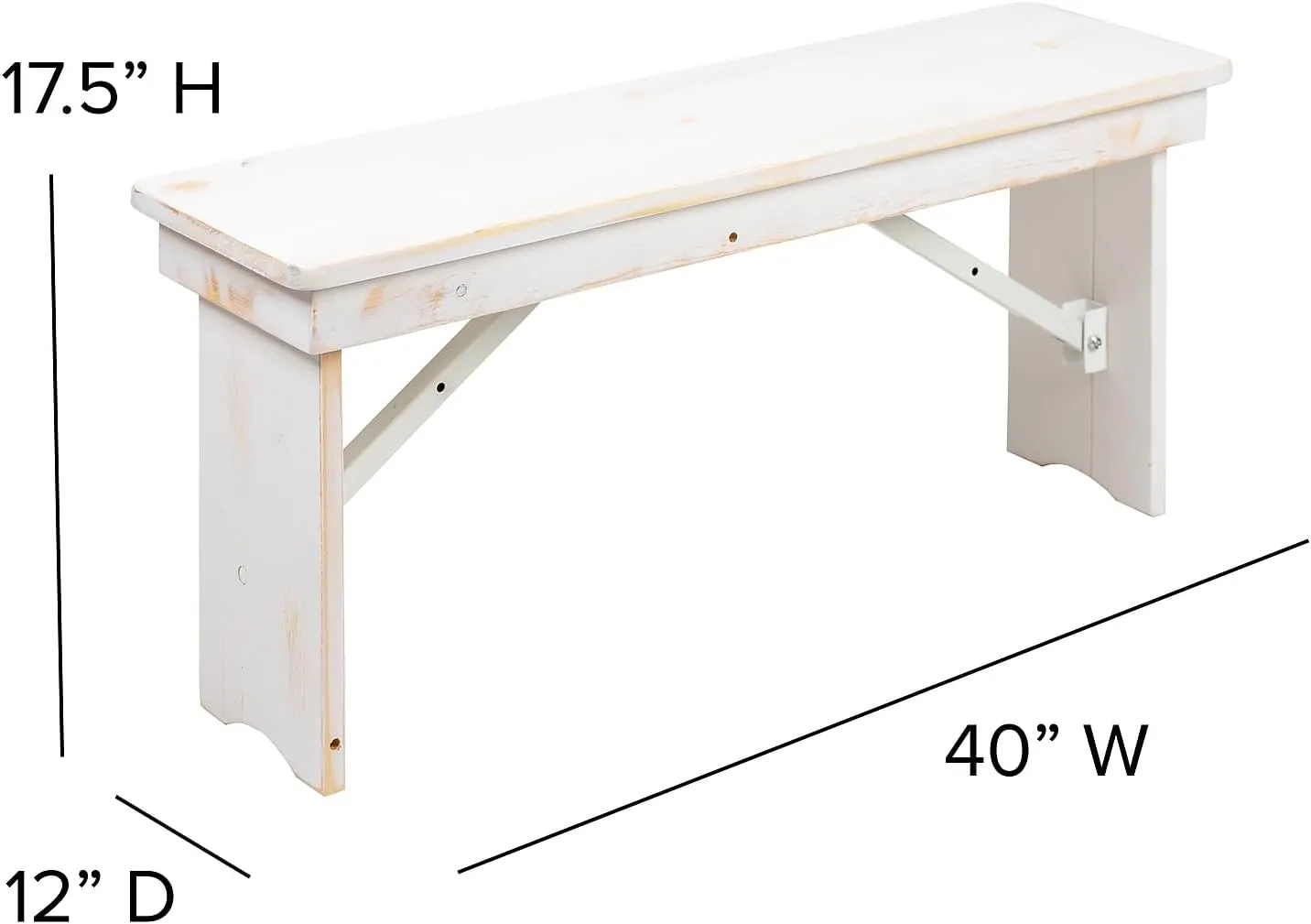 Flash Furniture HERCULES Series 40" x 12" Antique Rustic White Solid Pine Folding Farm Bench