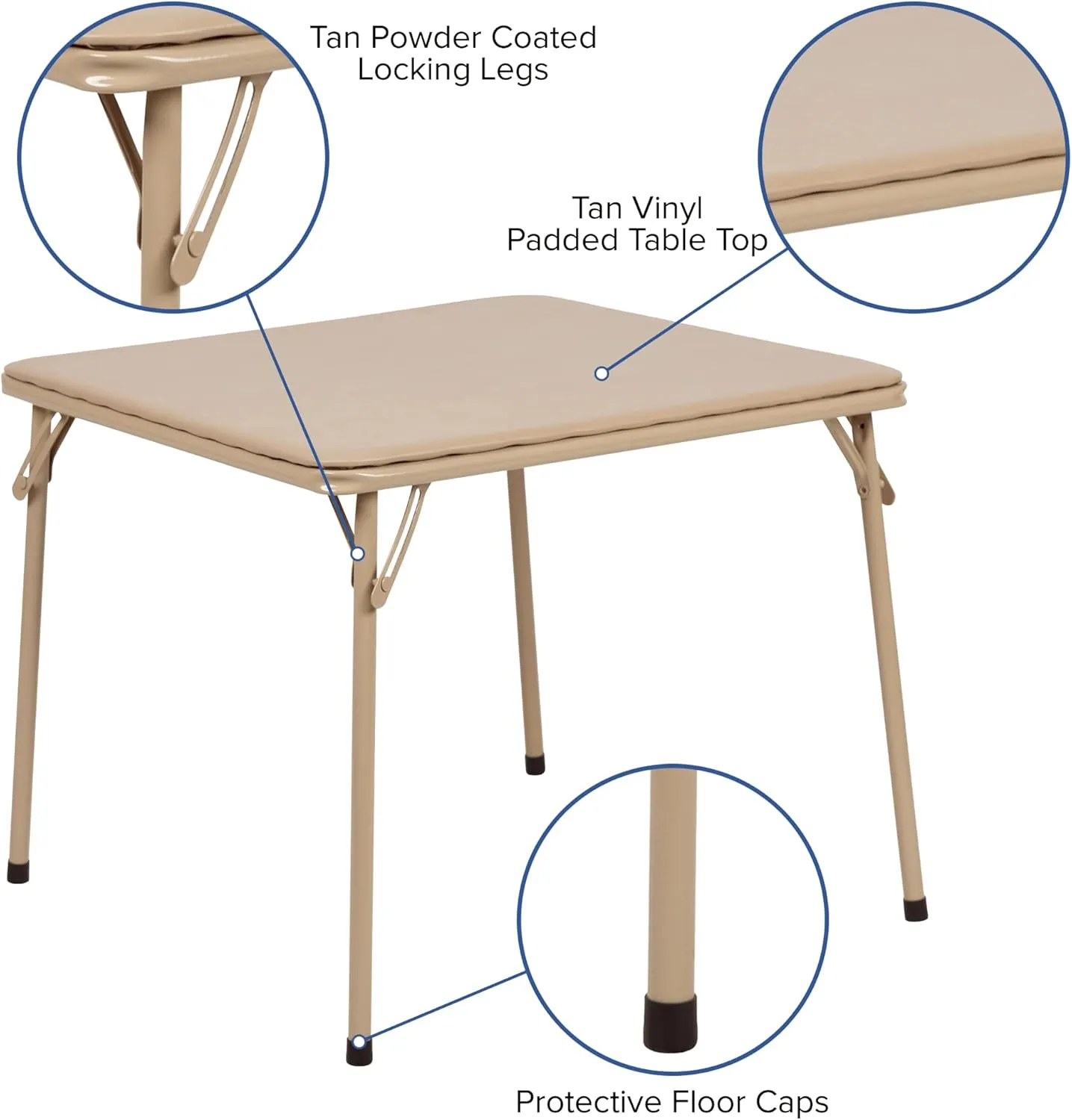Flash Furniture Mindy Kids 3-Piece Folding Square Table and Chairs Set for Daycare and Classrooms, Children's Activity Table and Chairs Set, Tan