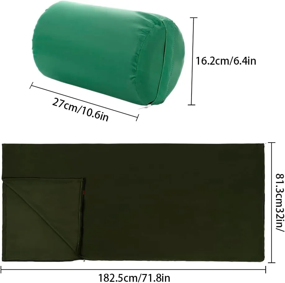Fleece Sleeping Bag, Microfiber Lightweight Travel Sheet Liner, Comfortable Warm Sleeping Bag for Cold Weather, Camping Blanket with Carry Storage Bag for Outdoor Backpacking(Green)