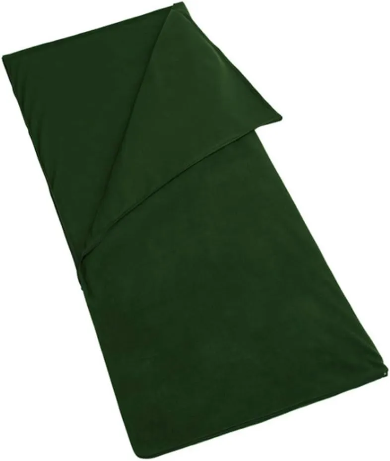 Fleece Sleeping Bag, Microfiber Lightweight Travel Sheet Liner, Comfortable Warm Sleeping Bag for Cold Weather, Camping Blanket with Carry Storage Bag for Outdoor Backpacking(Green)