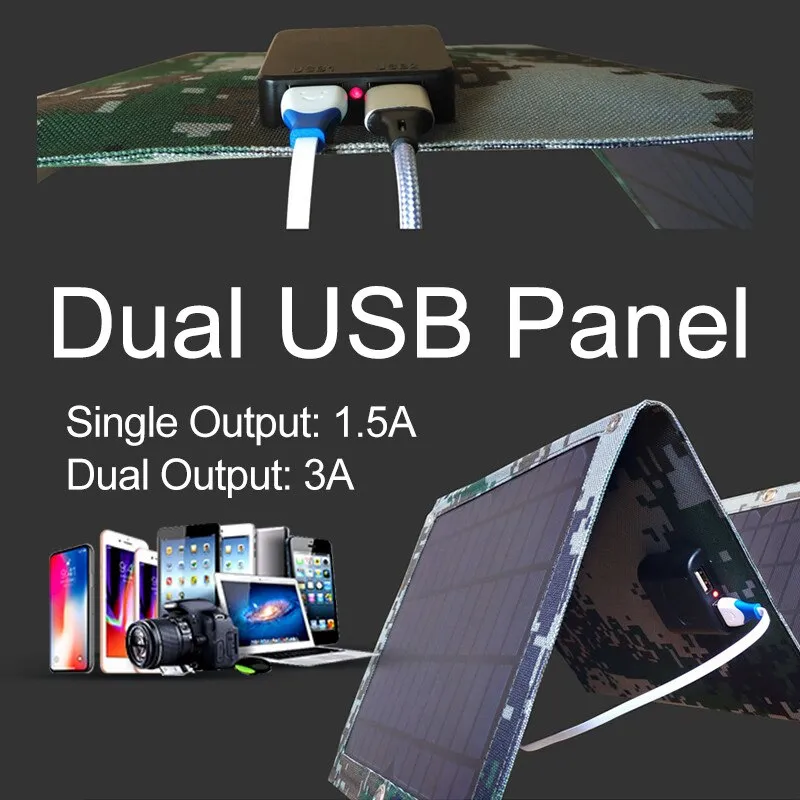 Foldable 100W Dual USB Solar Panel Outdoor Folding Waterproof Solar Panel Charger Mobile Power Battery Charger With 4 in 1 Cable
