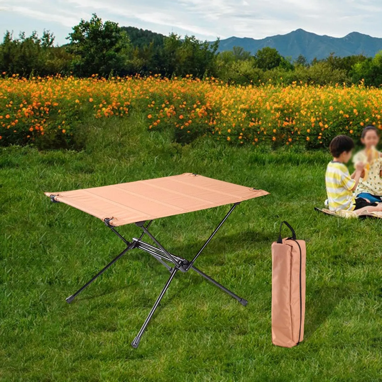 Foldable Camping Table, Outdoor Table, Beach Table, Ultralight Desk for Backpacking, Khaki