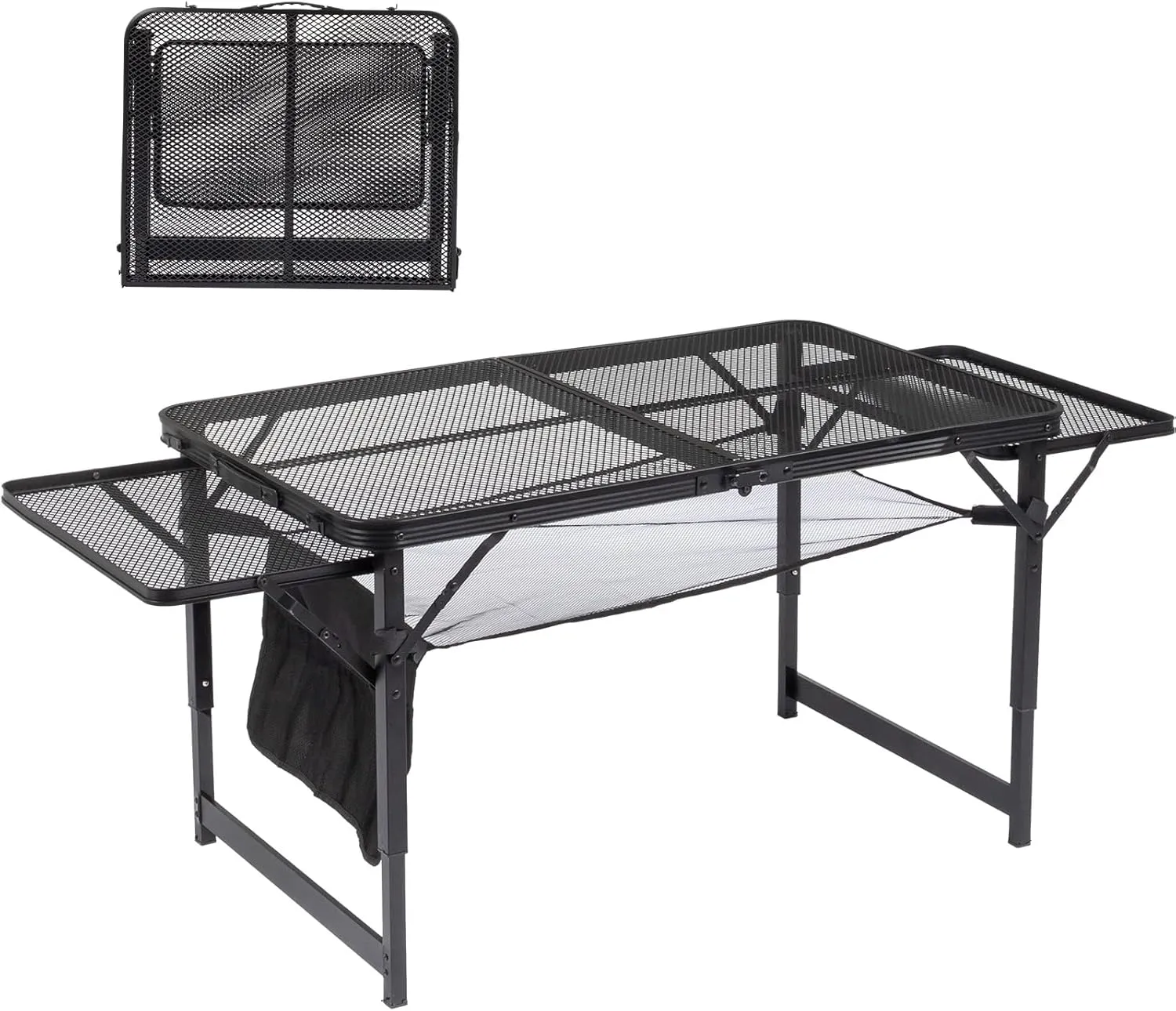Foldable Dining Cart Table, 4.7 ft Camping Folding Grill Table with Mesh Desktop, Height Adjustable, Light Weight & Portable Aluminum Outdoor Table for Picnic, RV, BBQ, Table for Outside Camping