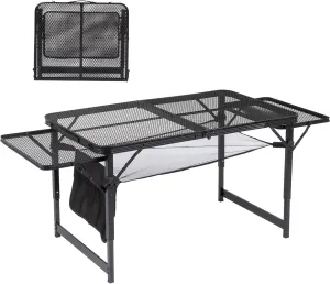 Foldable Dining Cart Table, 4.7 ft Camping Folding Grill Table with Mesh Desktop, Height Adjustable, Light Weight & Portable Aluminum Outdoor Table for Picnic, RV, BBQ, Table for Outside Camping