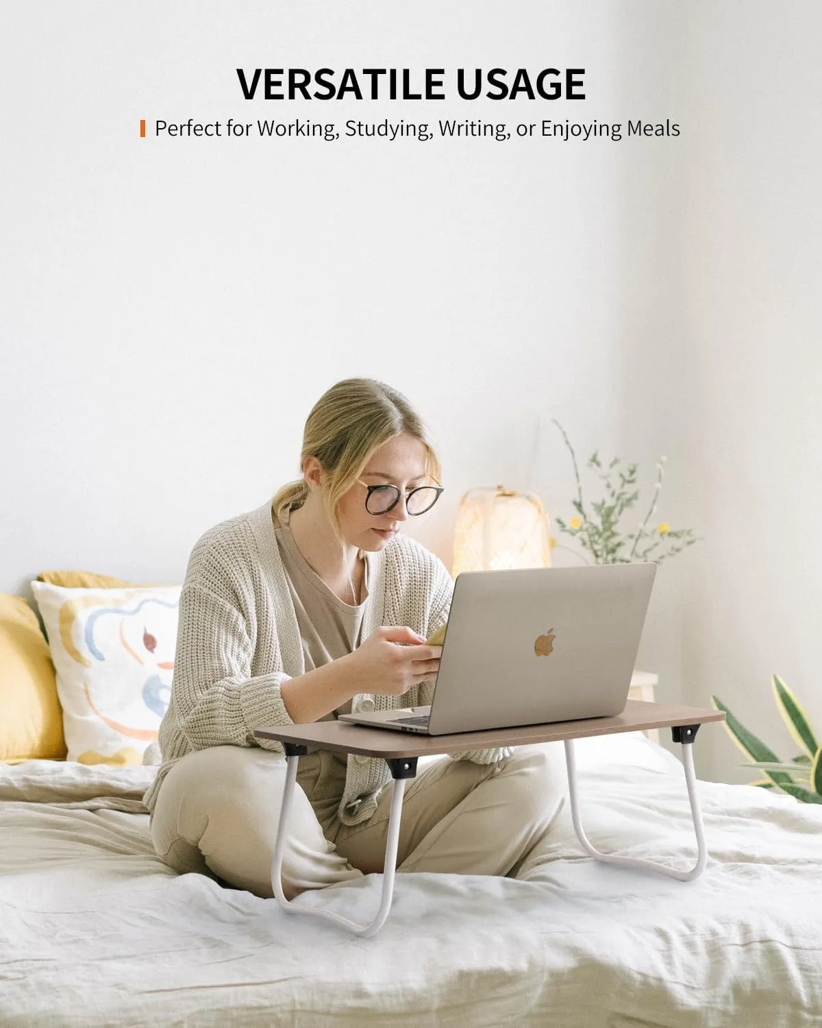 Foldable Laptop Desk, Portable Lap Desk Bed Table, Lightweight Breakfast Table Tray Desk, Laptop Stand, Mini Table for Working Writing Drawing Eating Picnic-Walnut
