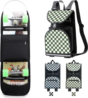 Foldable Skateboard Backpack Bag Carrier with Adjustable Shoulder Straps for Double Kick Longboard Electric Skateboard, Unisex