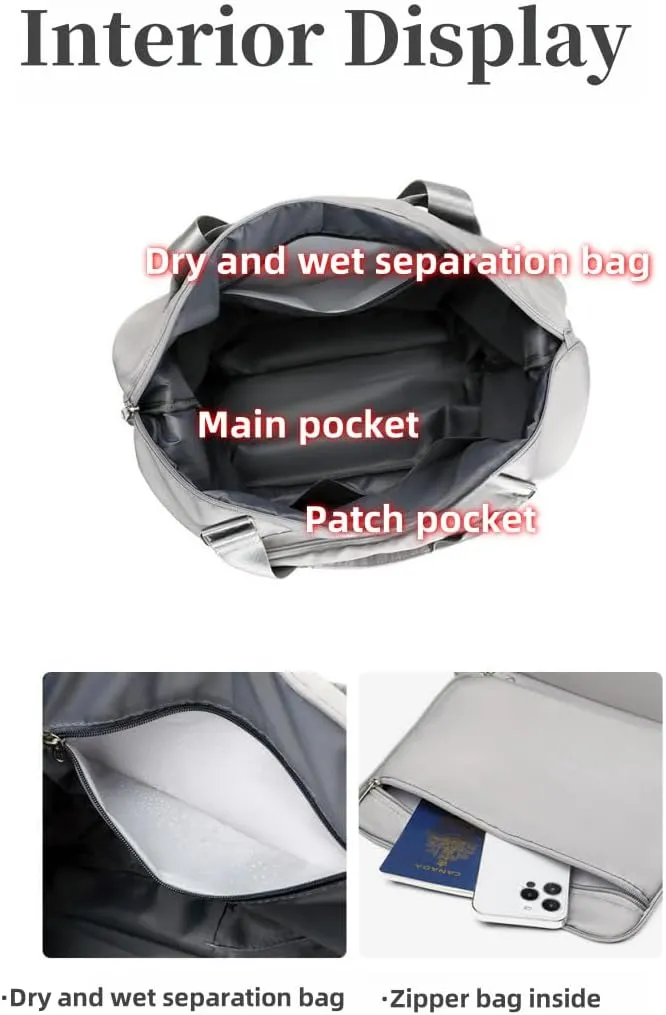 Foldable Travel Backpack with Dry-Wet Separation, Large Capacity, Expandable Base & Multi-Way Carry for Short Trips & Fitness (Grey)