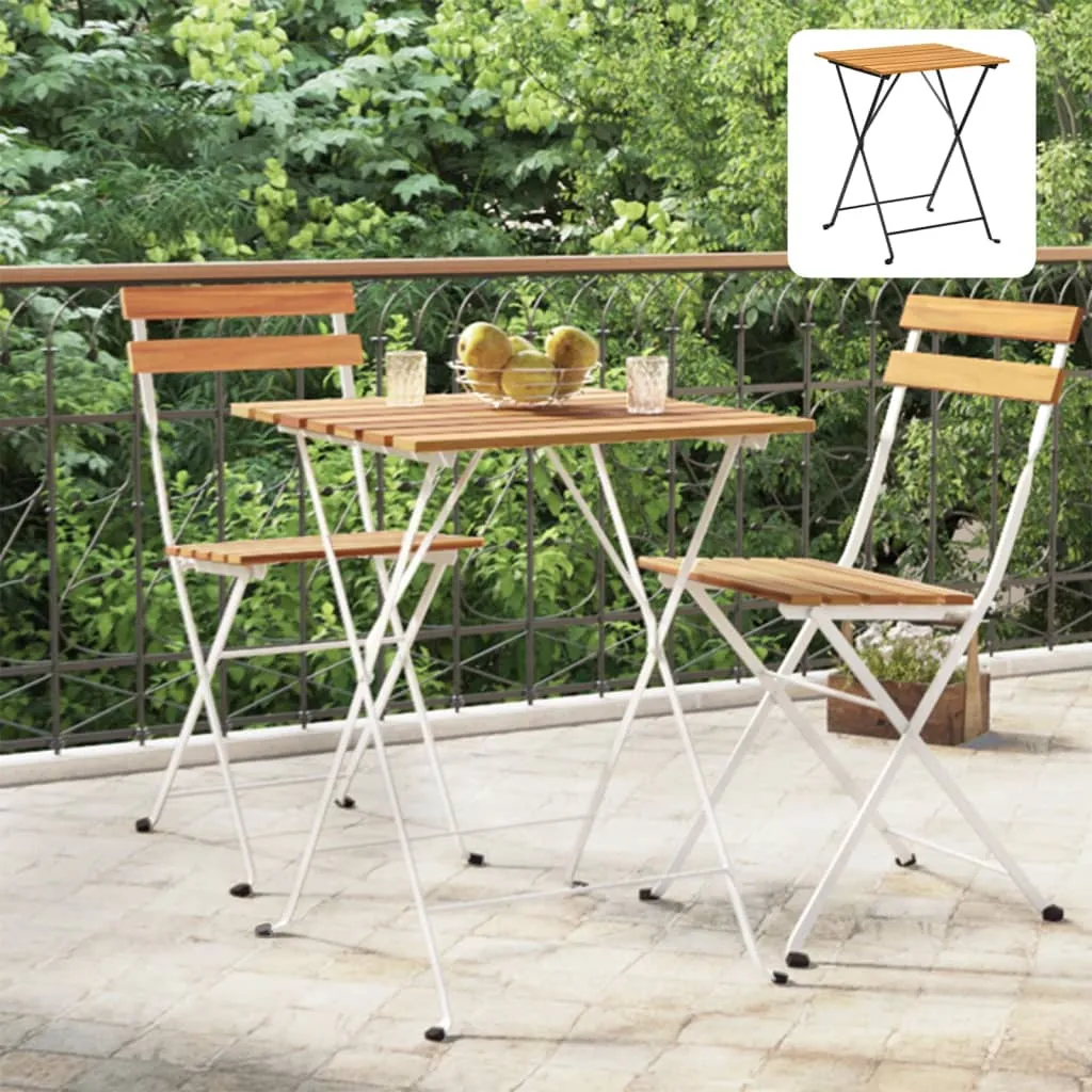 Folding Bistro Table Outdoor Bar Table Solid Wood Acacia and Steel