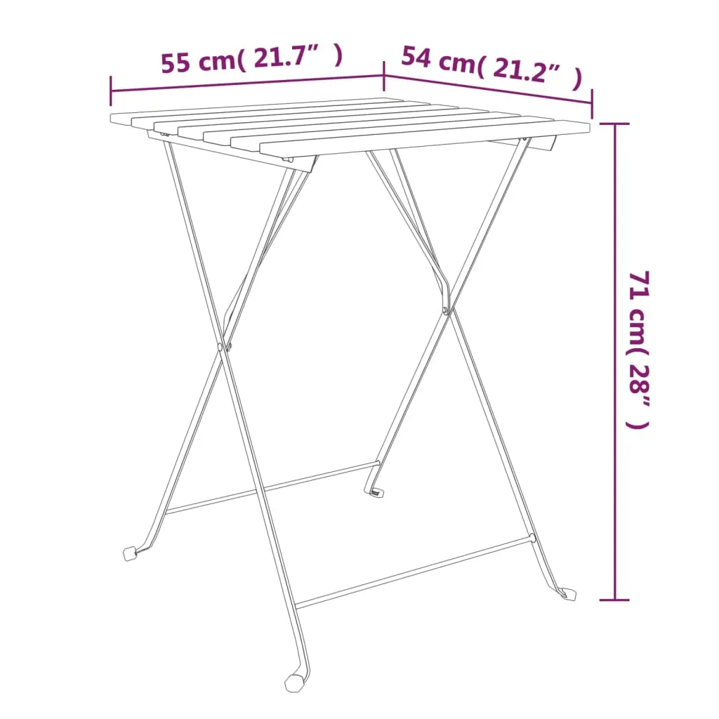 Folding Bistro Table Outdoor Bar Table Solid Wood Acacia and Steel