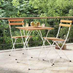 Folding Bistro Table Outdoor Bar Table Solid Wood Acacia and Steel