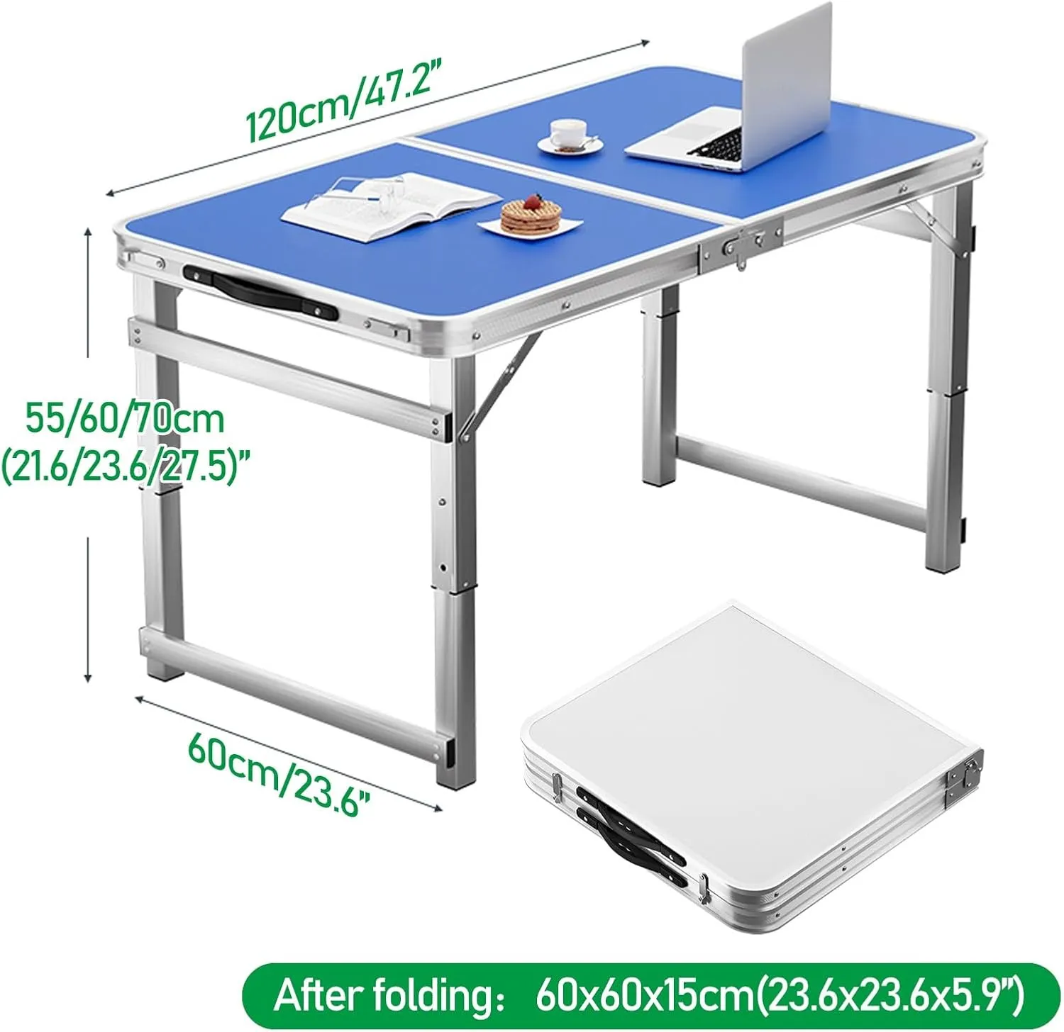 Folding Camp Table and Chairs, Camping Tables Adjustable 3 Heights, Aluminum Table with Crossbar, Camping Essentials for Home Picnic BBQ (Color : Blue 2 Chairs)