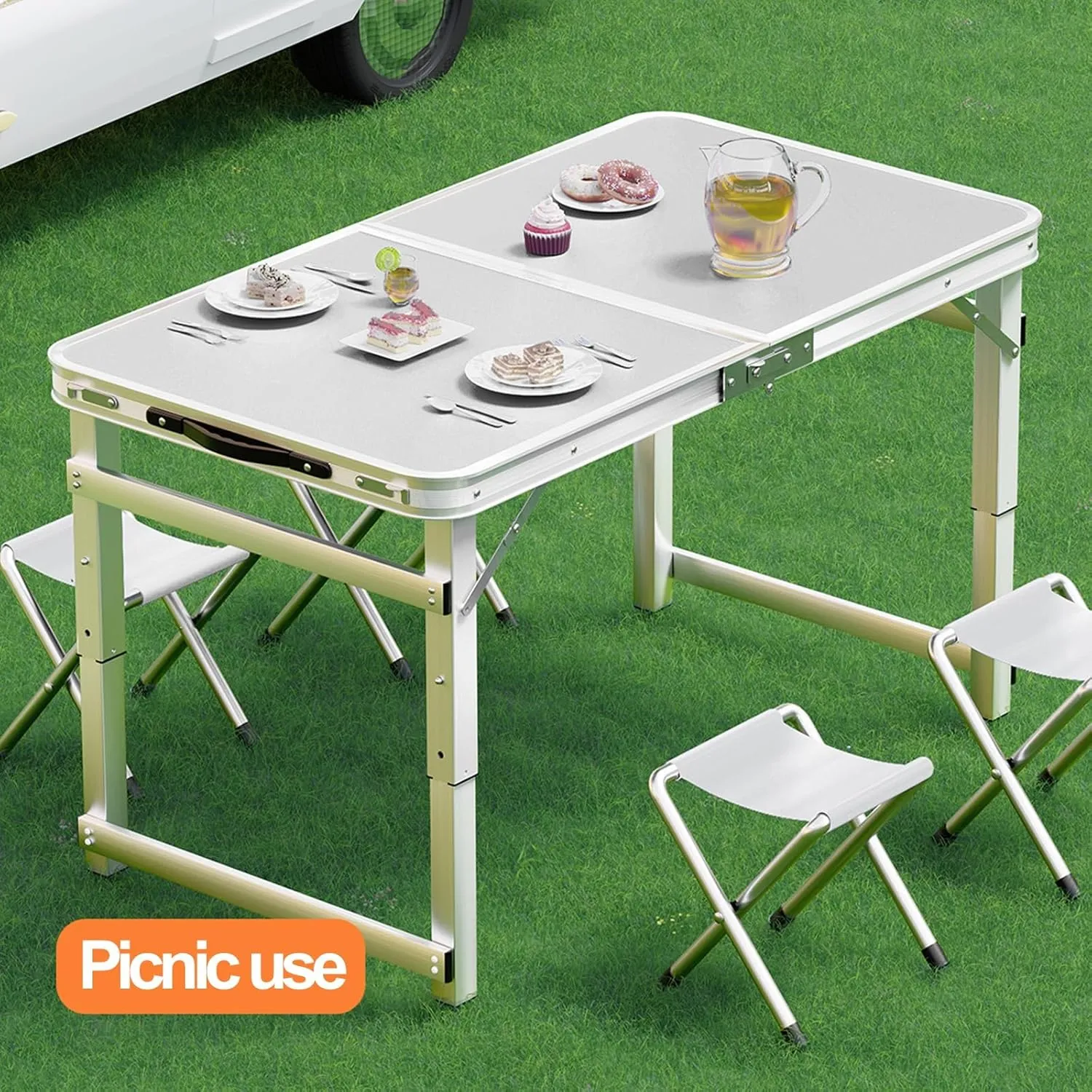 Folding Camp Table and Chairs, Camping Tables Adjustable 3 Heights, Aluminum Table with Crossbar, Camping Essentials for Home Picnic BBQ (Color : Blue 2 Chairs)