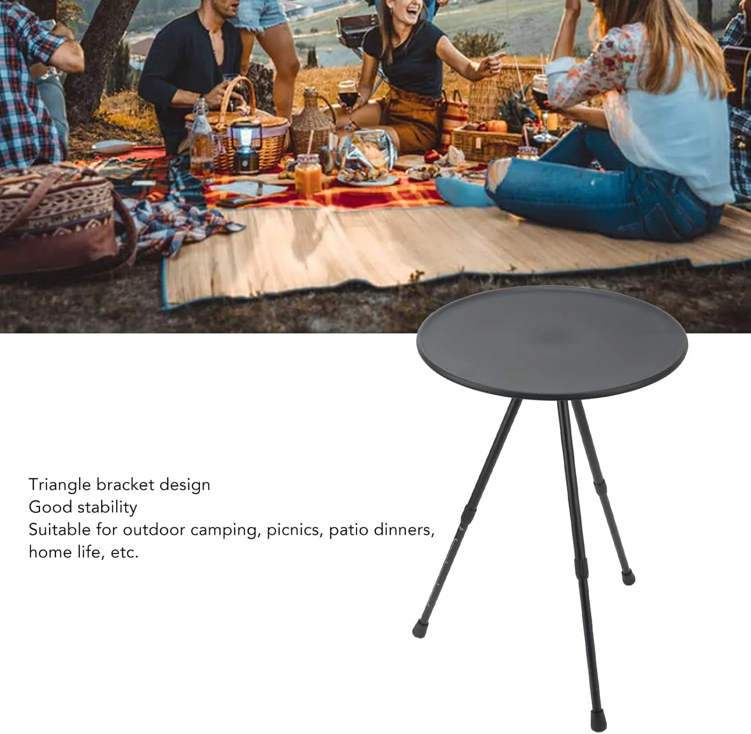 Folding Camping Round Table, Aluminum Alloy Liftable Camping Table, Portable Picnic Camping Table, Beach Tables for Sand Foldable, for Camping, Beach, Picnic, Sporting Events