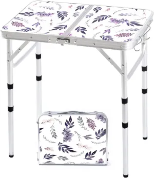 Folding Camping Table 2ft Portable Pinic Table Adjustable Height Small Card Table Aluminum Foldable Lightweight with Carry Handle for Outdoor Indoor Hiking Camp BBQ Beach (Misty Lilac)