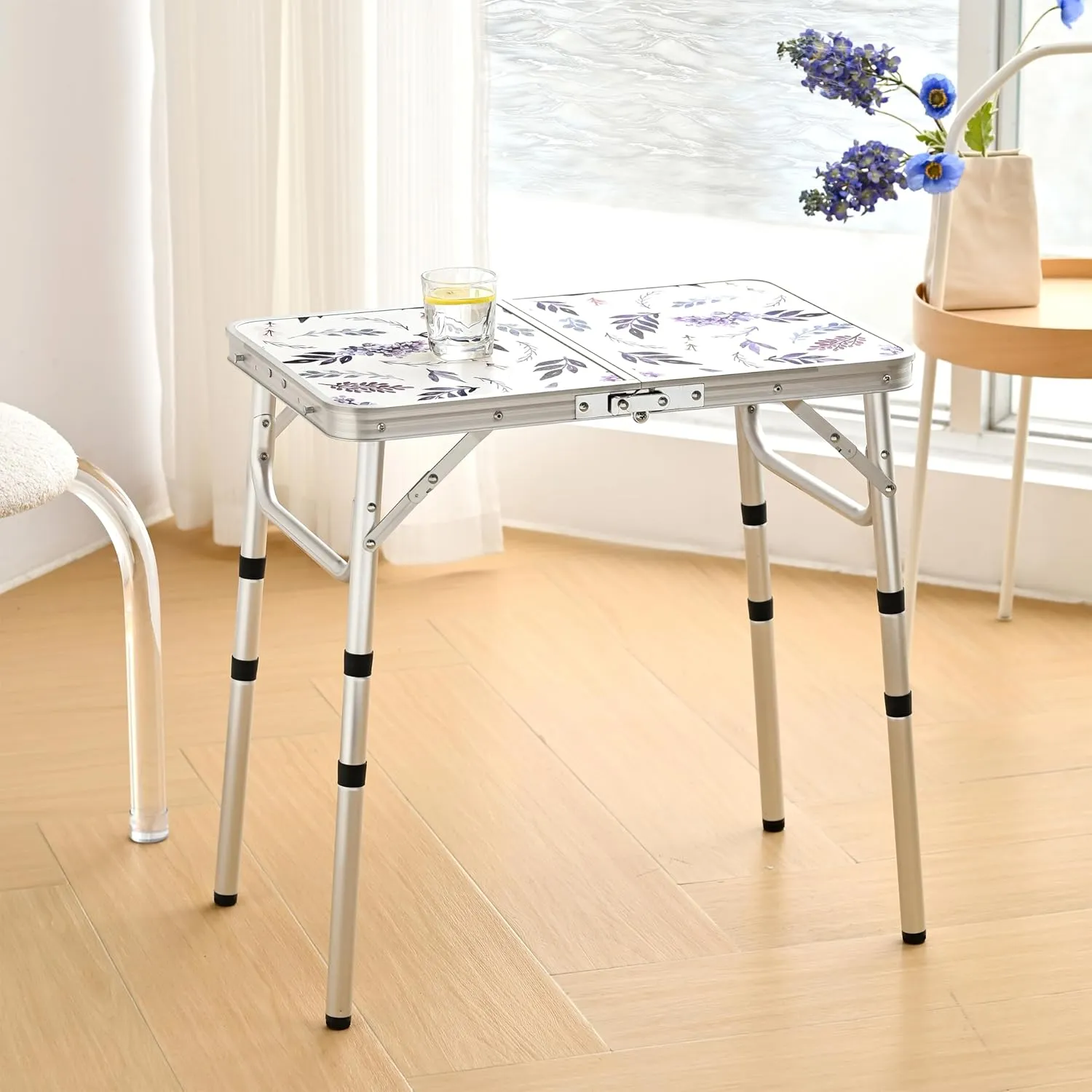 Folding Camping Table 2ft Portable Pinic Table Adjustable Height Small Card Table Aluminum Foldable Lightweight with Carry Handle for Outdoor Indoor Hiking Camp BBQ Beach (Misty Lilac)