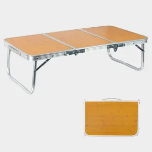 Folding Camping Table, 3 Fold Portable Aluminum Picnic Table with Adjustable Height, Non-Slip Legs, Compact and Lightweight Beach Table, for Picnics, Hiking, Camping, Travel, Supports Up to 40kg Wood
