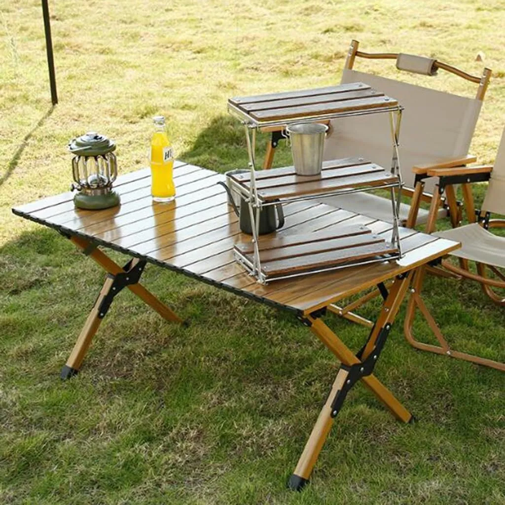 Folding Camping Table Aluminum Portable Roll-Up Picnic Table with Carry Bag Lightweight Outdooor Side Table