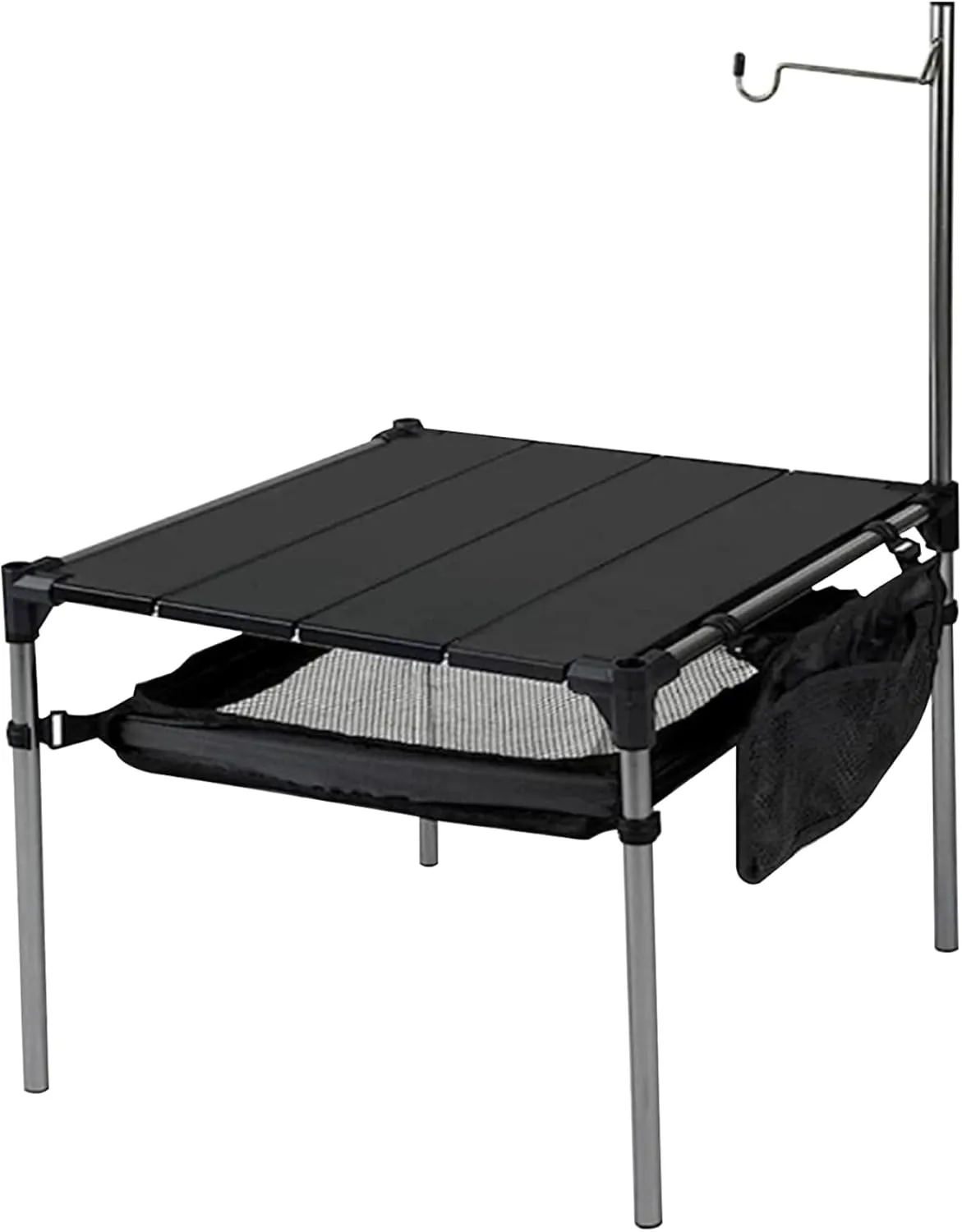 Folding Camping Table, Aluminum Splicing Camp Table with Storage and Light Stand, 14x14x14 Inch Small Beach, Portable Camping Side for Outdoor