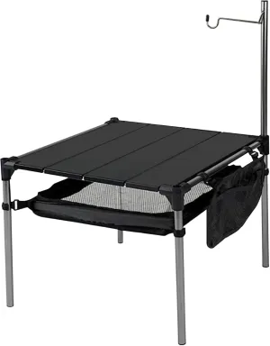 Folding Camping Table, Aluminum Splicing Camp Table with Storage and Light Stand, 14x14x14 Inch Small Beach, Portable Camping Side for Outdoor