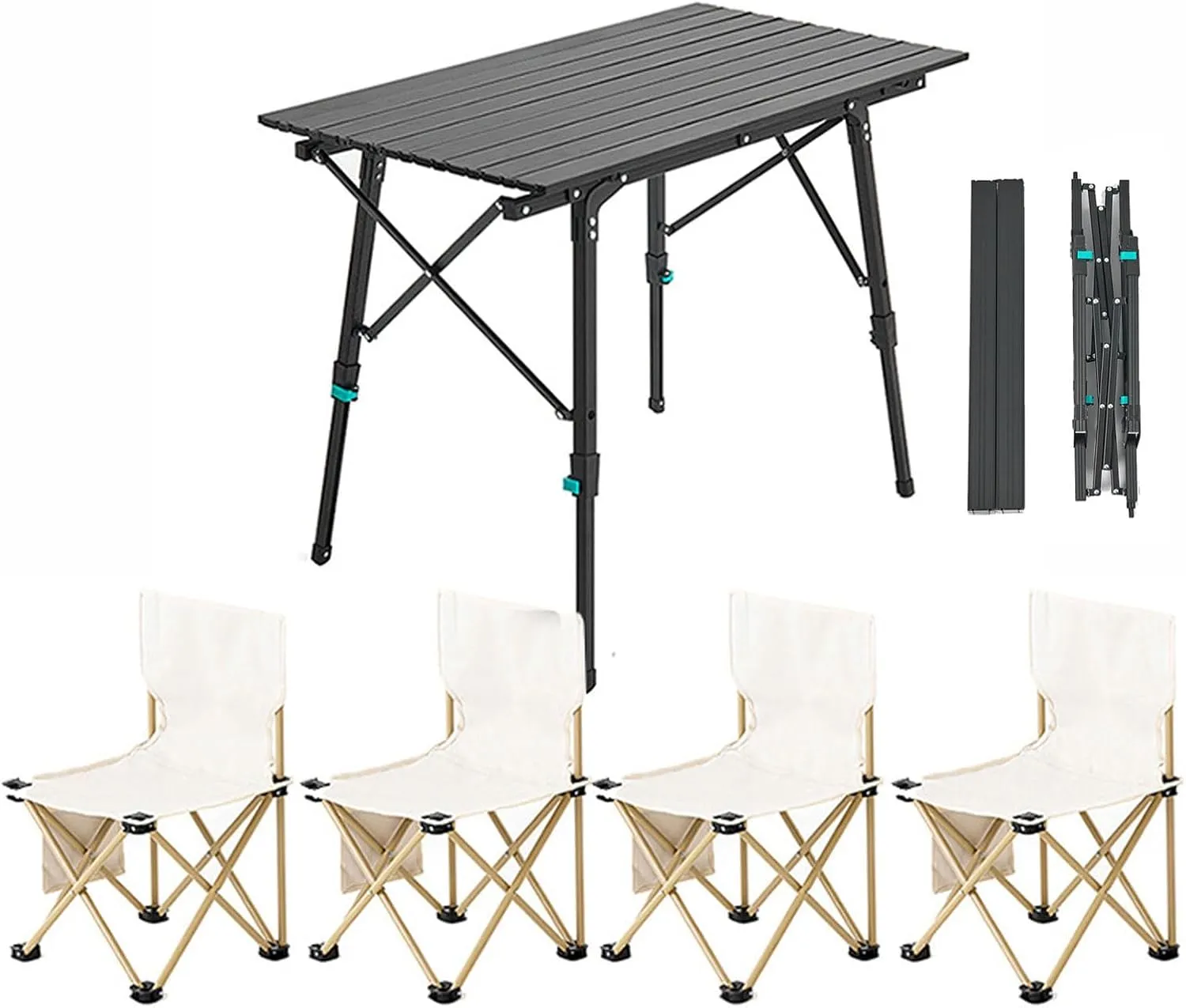 Folding Camping Table and airs, Adjustable Height Folding Table with Roll-Up Table Top, Portable Lightweight Picnic Table air Set for Outdoor, Bea, Backyards Party