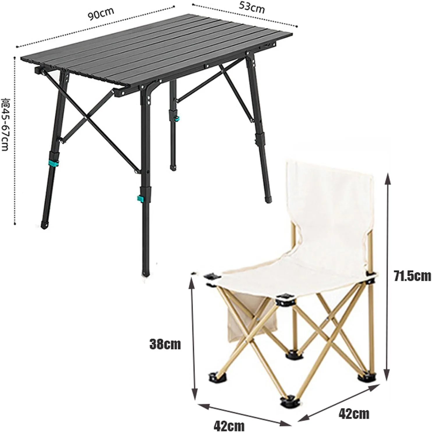 Folding Camping Table and airs, Adjustable Height Folding Table with Roll-Up Table Top, Portable Lightweight Picnic Table air Set for Outdoor, Bea, Backyards Party