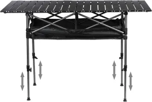 Folding Camping Table, Carbon Steel Outdoor Table, Adjustable Lifting Height, Portable Beach Table, with Large Storage Organizer and Carrying Bags for Backyard Picnic, BBQ