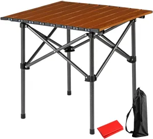 Folding Camping Table, Lightweight Portable Beach Table, Adjustable Height Camp Side Table, Scratch & Water Resistant, for Camping, Picnics, BBQs, Backyard Brown