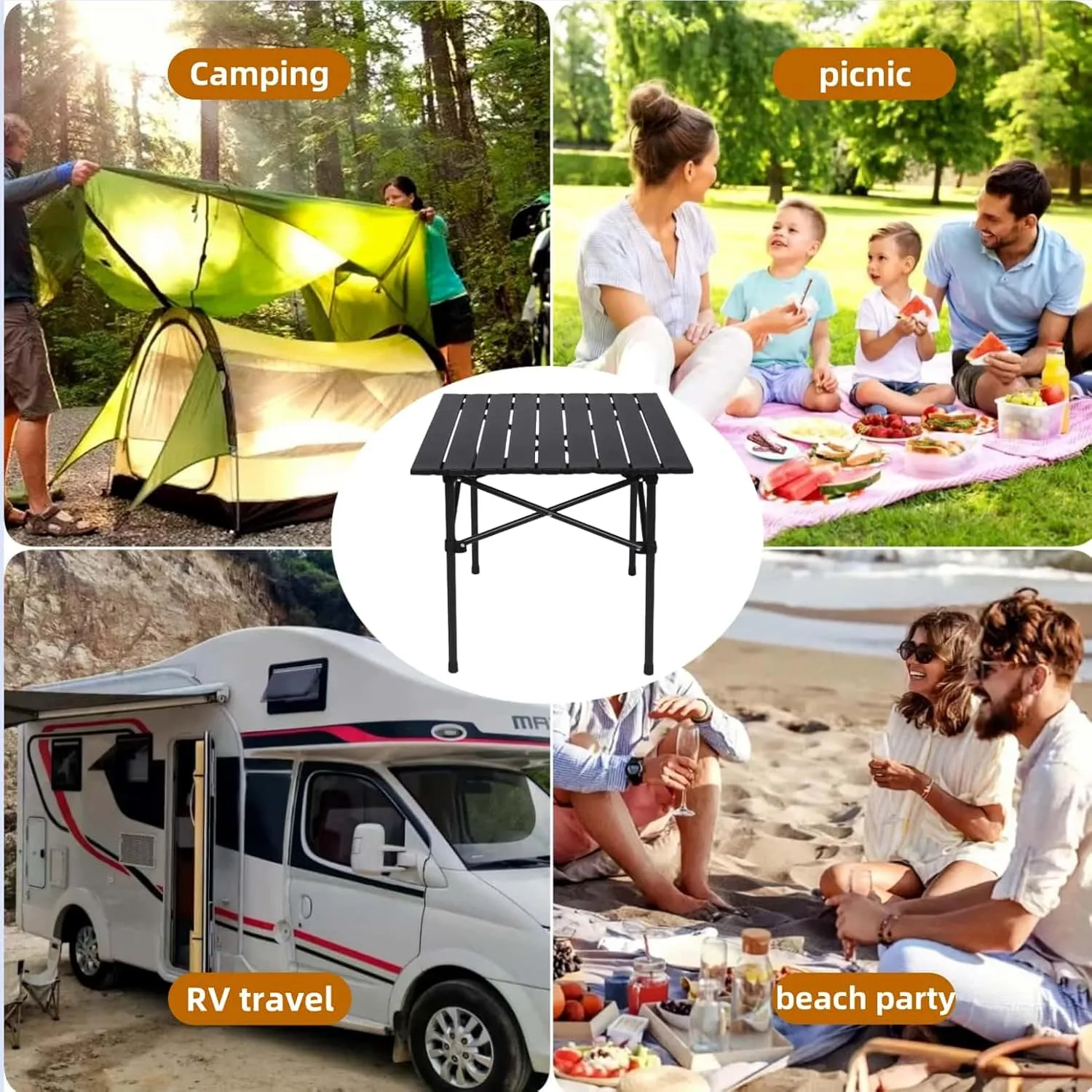 Folding Camping Table, Portable Beach Table,with Portable Bag，Suitable for Indoor, Outdoor, Camping, Backyard, Party, Patio, The Camping Table at The Beach (Black, 21" D x20 W x19 H)