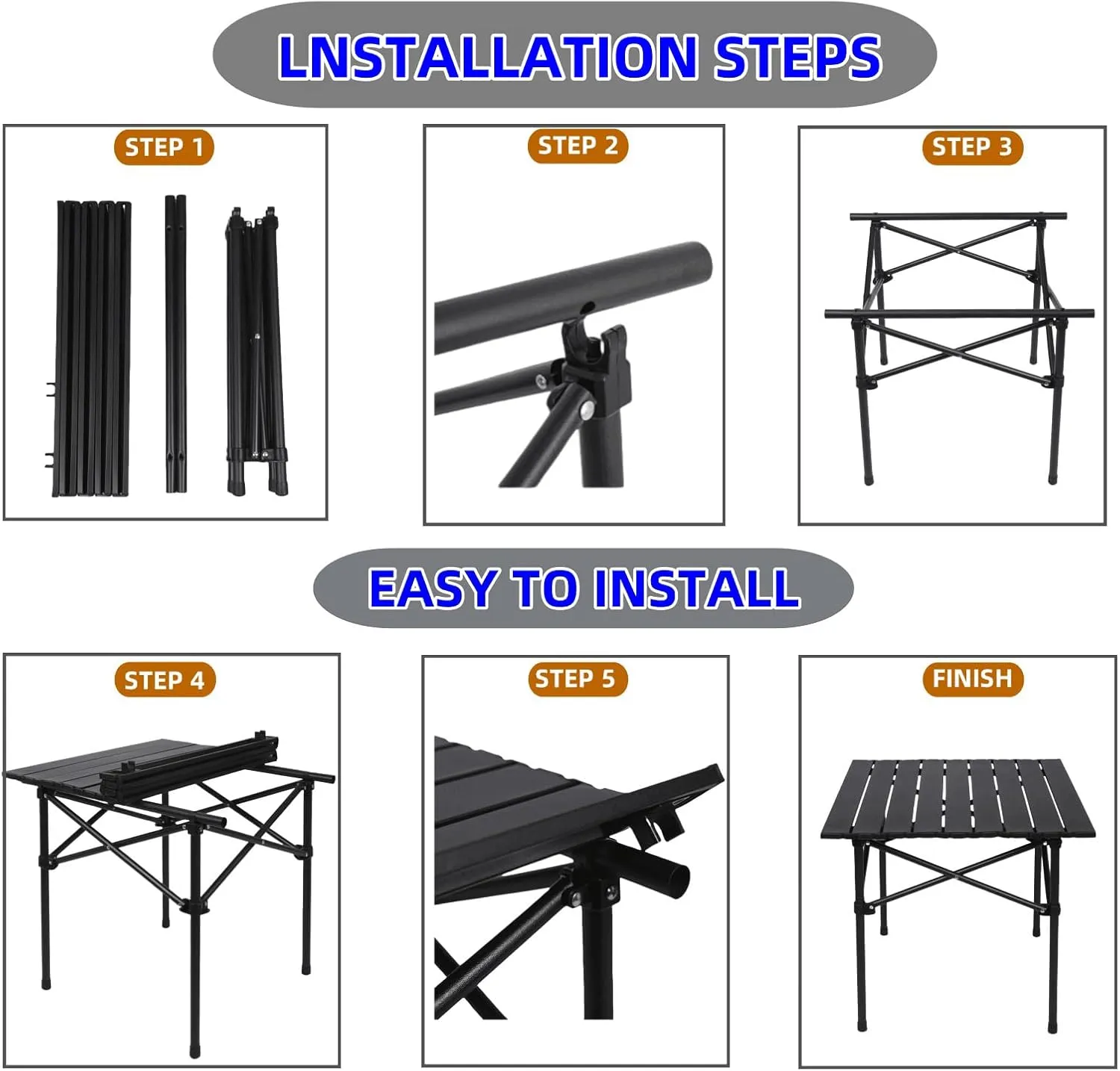 Folding Camping Table, Portable Beach Table,with Portable Bag，Suitable for Indoor, Outdoor, Camping, Backyard, Party, Patio, The Camping Table at The Beach (Black, 21" D x20 W x19 H)