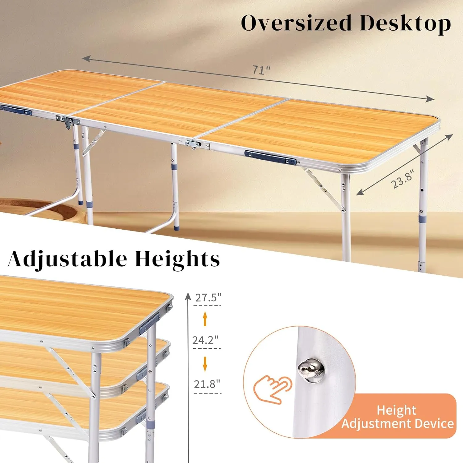 Folding Camping Table Portable Camp Table, Aluminum Lightweight Outdoor Table Indoor Outdoor Compact Folding Table for Camping, Picnic, Backyard, BBQ, Patio
