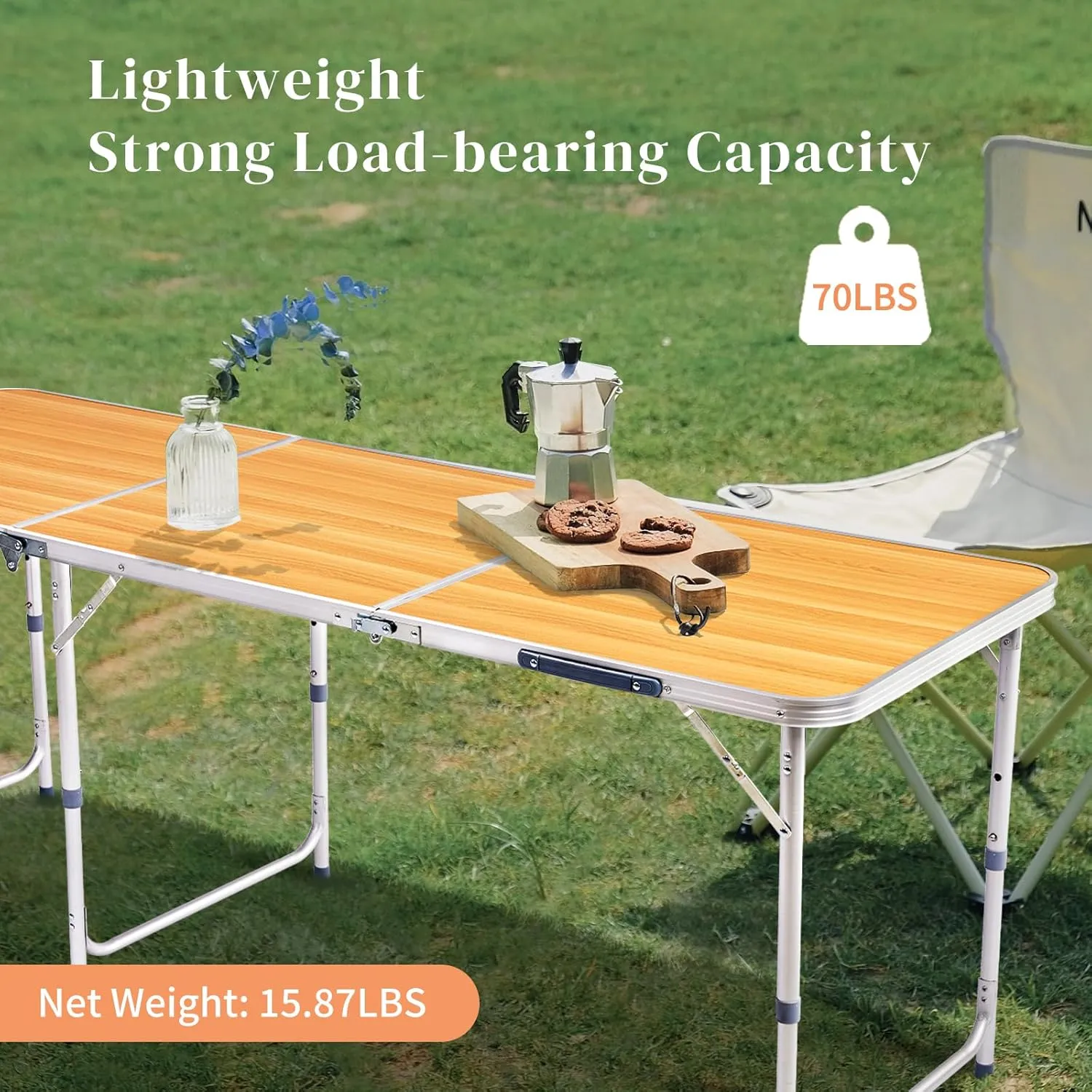 Folding Camping Table Portable Camp Table, Aluminum Lightweight Outdoor Table Indoor Outdoor Compact Folding Table for Camping, Picnic, Backyard, BBQ, Patio