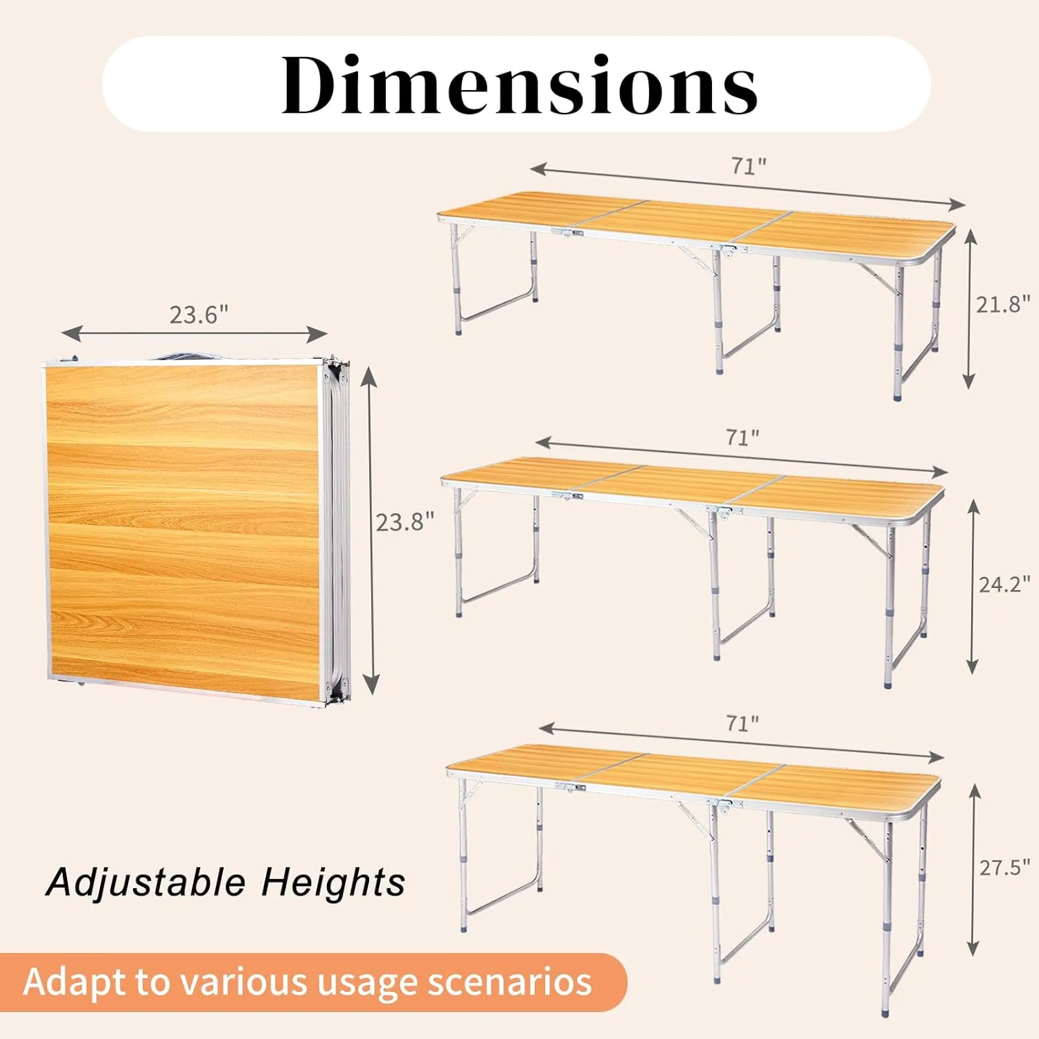 Folding Camping Table Portable Camp Table, Aluminum Lightweight Outdoor Table Indoor Outdoor Compact Folding Table for Camping, Picnic, Backyard, BBQ, Patio