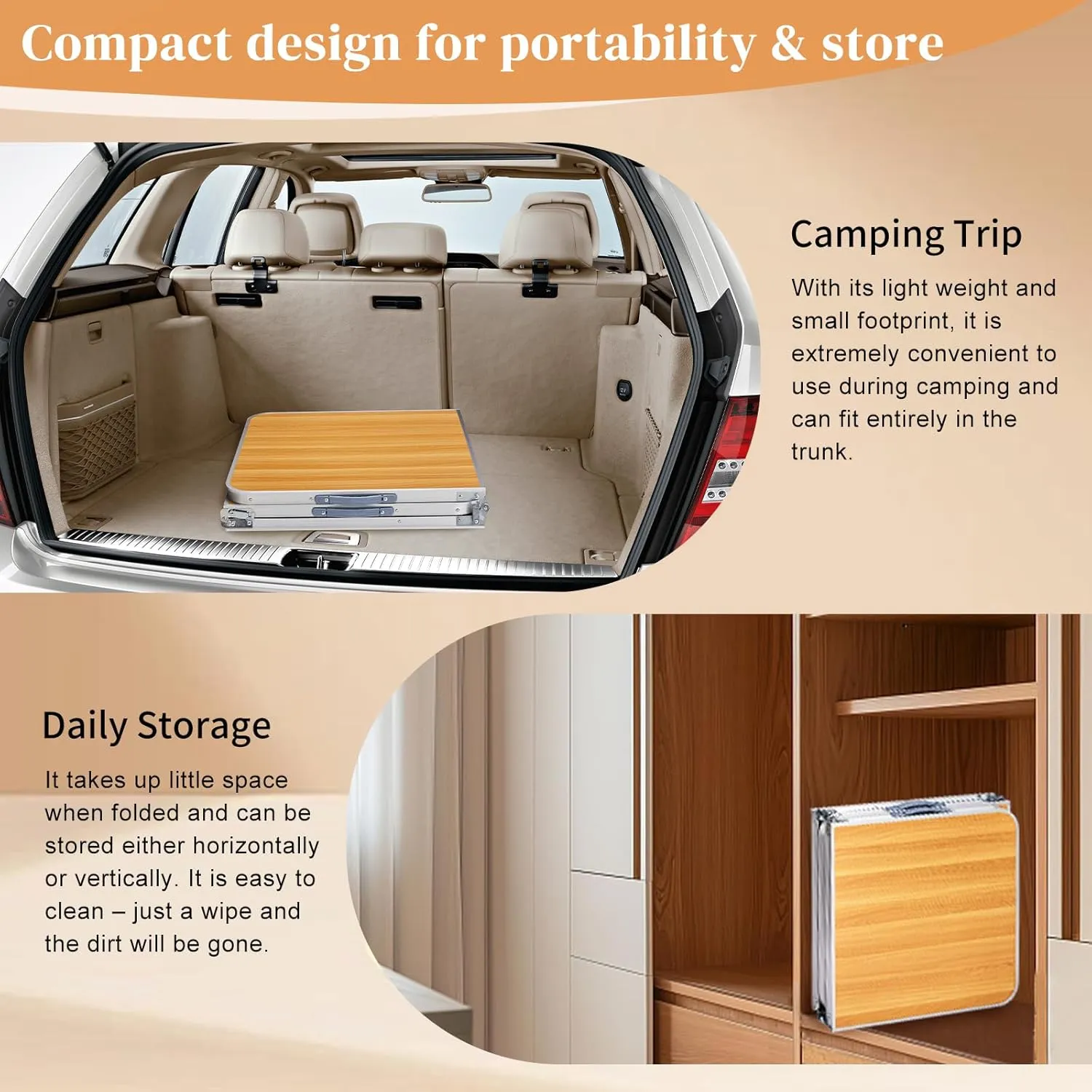 Folding Camping Table Portable Camp Table, Aluminum Lightweight Outdoor Table Indoor Outdoor Compact Folding Table for Camping, Picnic, Backyard, BBQ, Patio