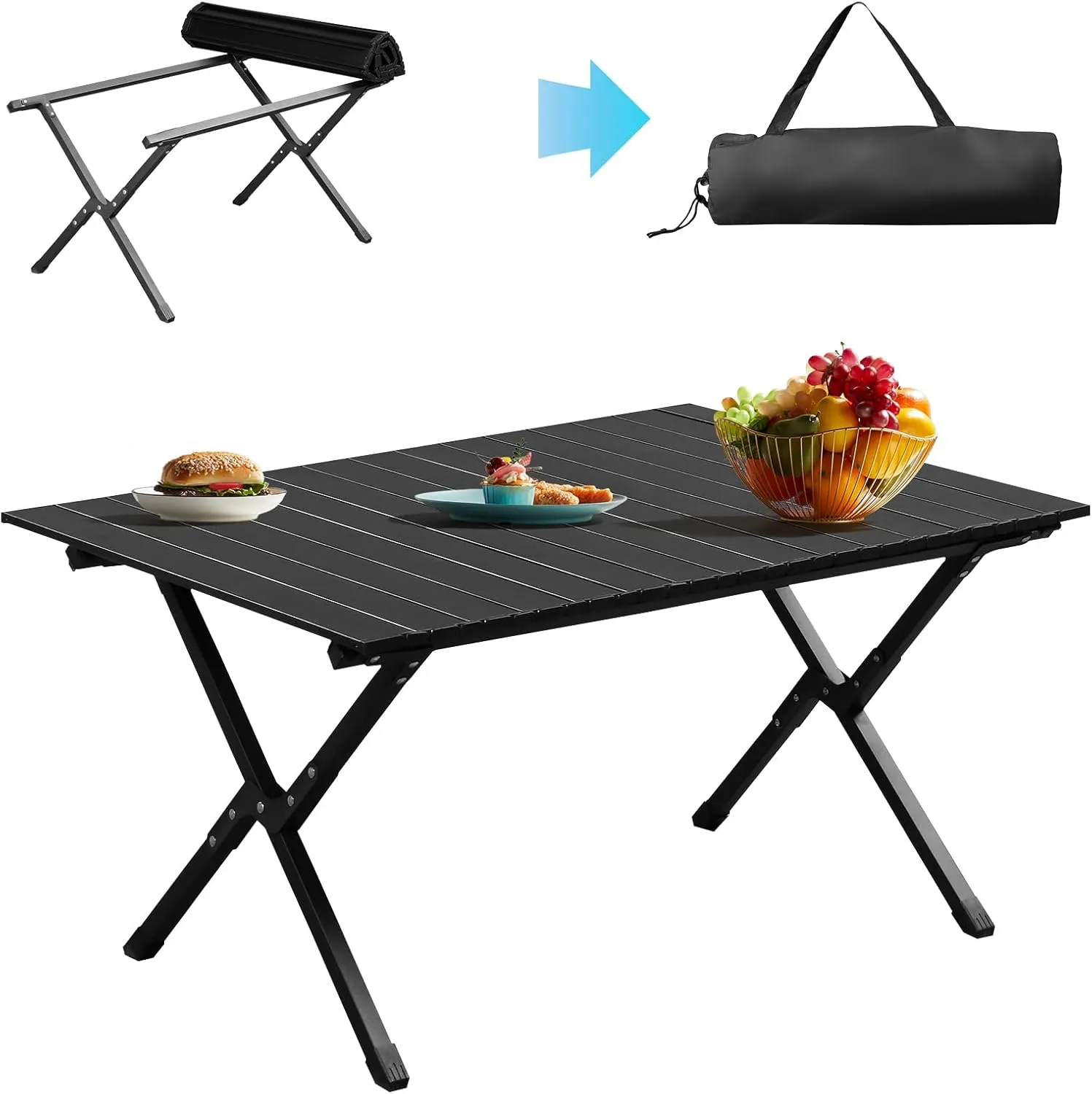 Folding Camping Table Portable Picnic Table, Lightweight Roll up Side Table Outdoor Camp Table for Travel Hiking Backyard BBQ Party (Steel, 86 * 60 * 42cm)