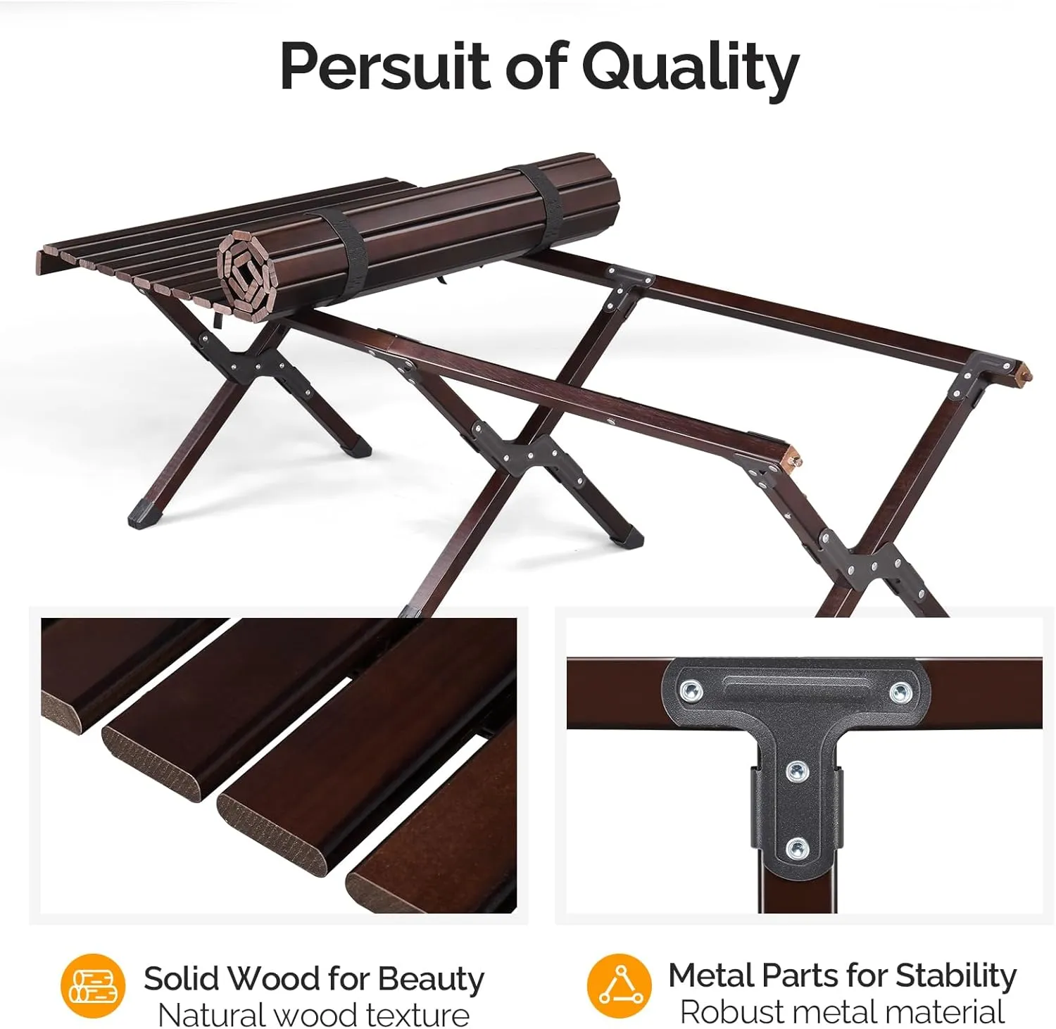Folding Camping Table Portable Picnic Table, Lightweight Roll up Side Table Outdoor Camp Table for Travel Hiking Backyard BBQ Party (Wood, 120 * 60 * 40cm)