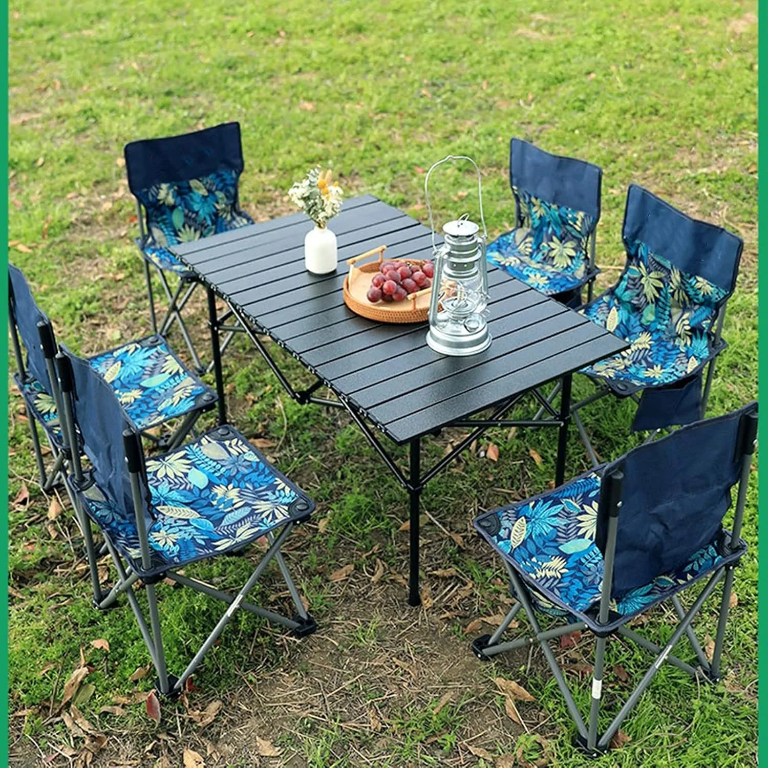 Folding Camping Table Set of with Chairs, Aluminum Alloy Roll Folding Outdoor Picnic Table, Lightweight and Easy to Store