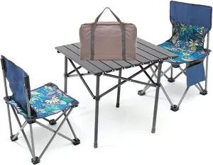 Folding Camping Table Set of with Chairs, Aluminum Alloy Roll Folding Outdoor Picnic Table, Lightweight and Easy to Store