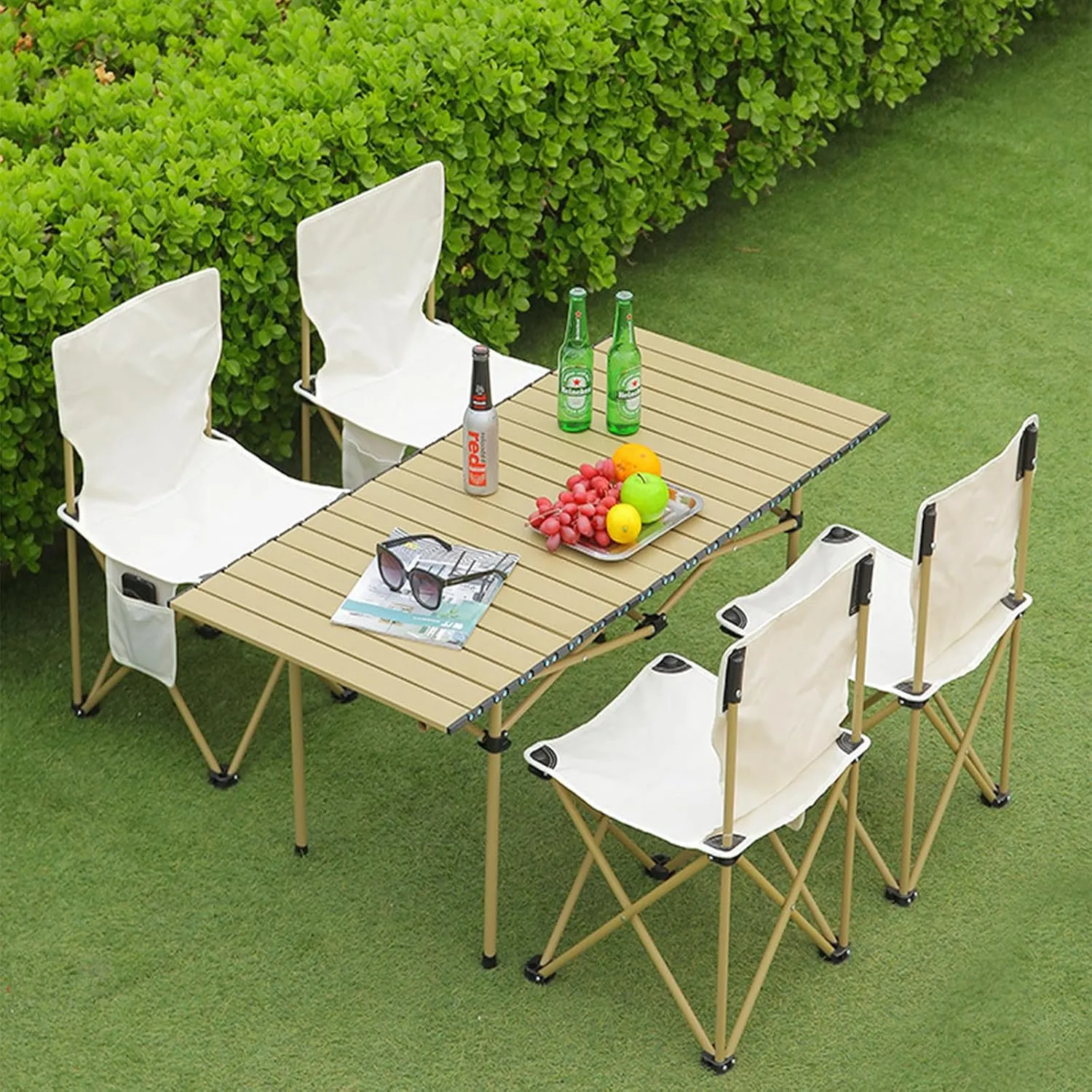 Folding Camping Table with Aluminum Top, Lightweight Portable Table for Picnic, BBQ, Cooking, and Outdoor Activities, Includes Carry Bag Black 50×53×50cm/19.7×20.9×19.7in