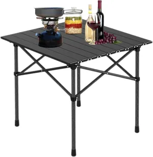 Folding Camping Table with Aluminum Top, Lightweight Portable Table for Picnic, BBQ, Cooking, and Outdoor Activities, Includes Carry Bag Black 50×53×50cm/19.7×20.9×19.7in