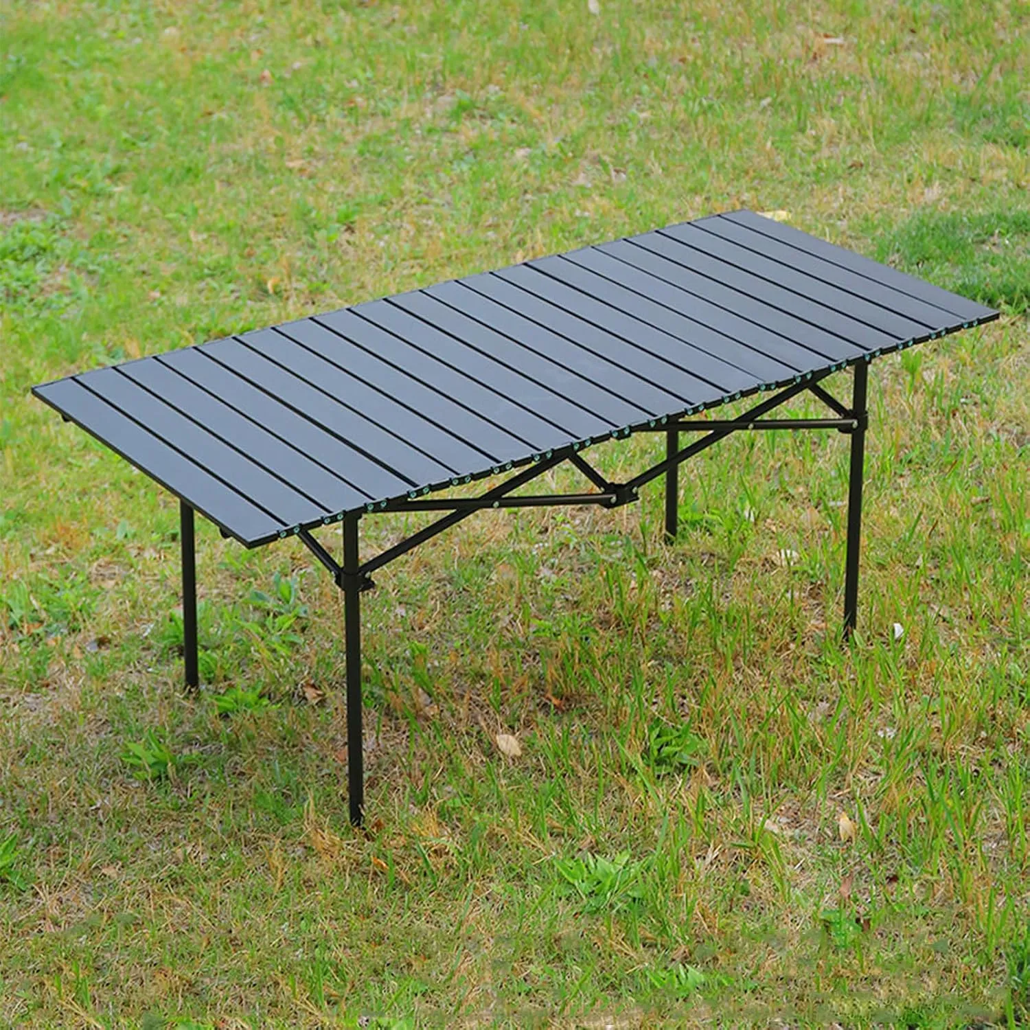 Folding Camping Table with Aluminum Top, Lightweight Portable Table for Picnic, BBQ, Cooking, and Outdoor Activities, Includes Carry Bag Black 50×53×50cm/19.7×20.9×19.7in